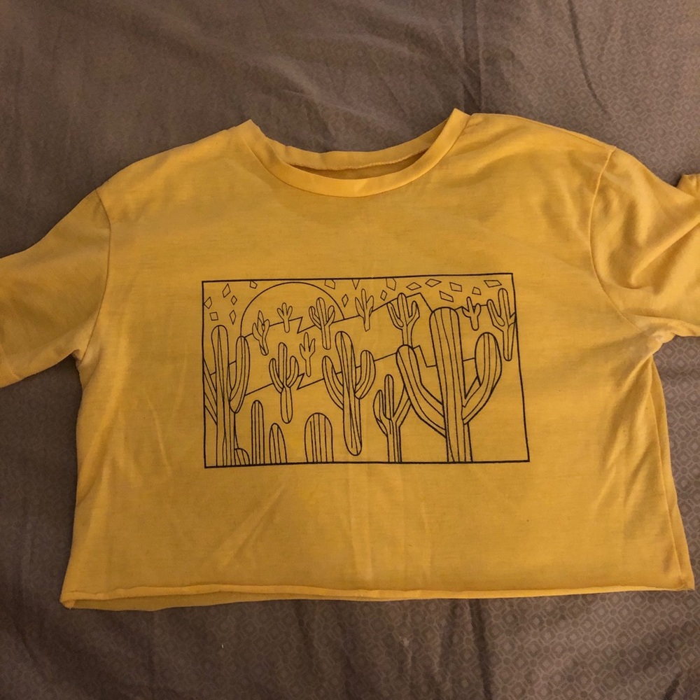 Yellow graphic cactus plant crop top